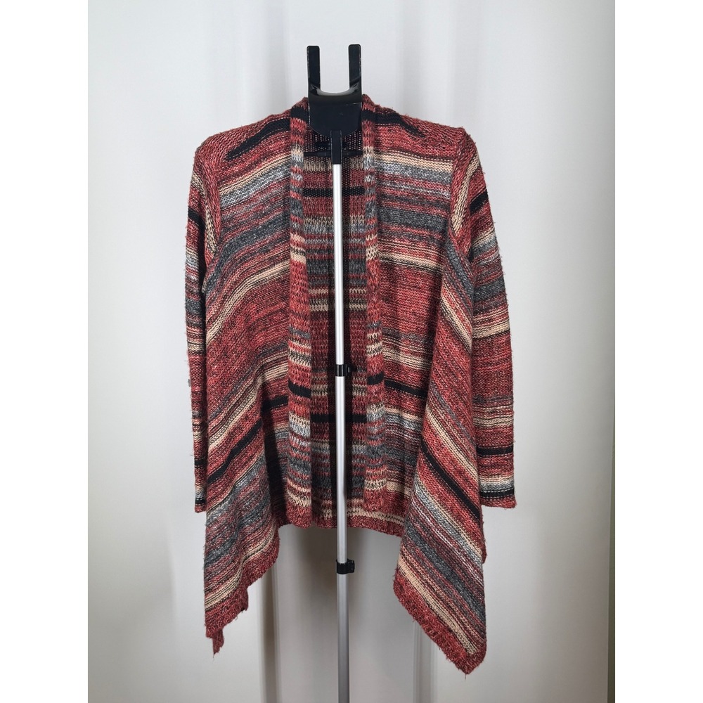 American Eagle Outfitters Striped Waterfall Cardigan Red Grey Large